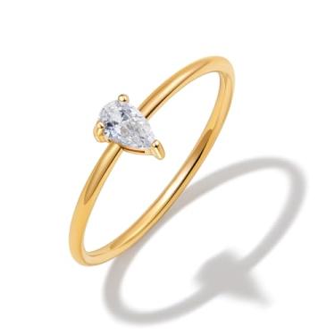 Imagem de BENIQUE Anéis de empilhamento delicados em ouro 18K para mulheres, pulseira fina de 1 mm com pequenas pedras de zircônia cúbica, aço inoxidável banhado a ouro não manchado, corte de coração de pera