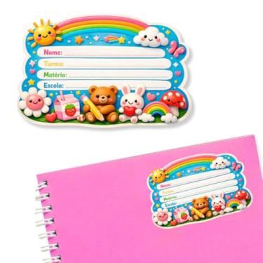 Imagem de Kit 14 Etiquetas Escolares M Arco Íris Caderno Infantil Fofo Menina Personalizado Adesivo Volta as Aulas