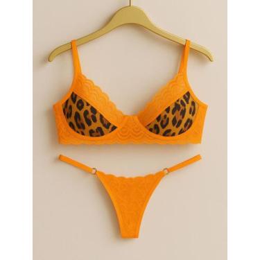 Imagem de Conjunto de Lingerie sem Bojo e Renda Onça e Vaquinha Animal Print- c1
