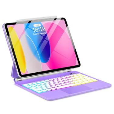 Imagem de TabletKeyer Capa Magic para iPad A16 11ª/10ª geração com teclado, trackpad flutuante arco-íris retroiluminado com capa magnética cantilever para iPad 11 polegadas 2025/10 geração 11 polegadas 2022