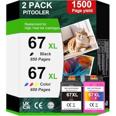 Imagem de VINKVINK Pacote combo de cartuchos de tinta 67XL para HP Ink 67 67 XL 67XXL cartucho de tinta para impressora HP DeskJet 2827e (1 preto + 1 cor)