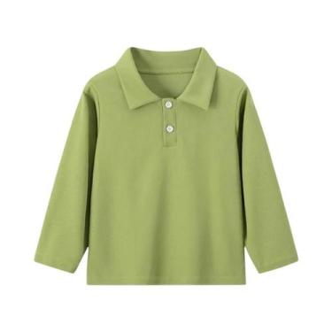 Imagem de Camisa Polo De Manga Longa Com Gola Em Cor Sólida Para Crianças, Camis