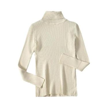 Imagem de Suéter Feminino De Gola Alta Preto, Moda De Inverno, Tricô Elástico, T