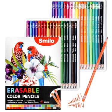 Imagem de Smilo Lápis de cor apagáveis de 36 unidades com borrachas – cores vibrantes e suaves para desenhar, livros de colorir, projetos de arte escolares – Materiais de arte premium para crianças, adultos e