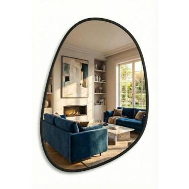 Imagem de Espelho Orgânico Nuvem 44x64cm Moldura Couro 3cm Guardian Parede Banhe