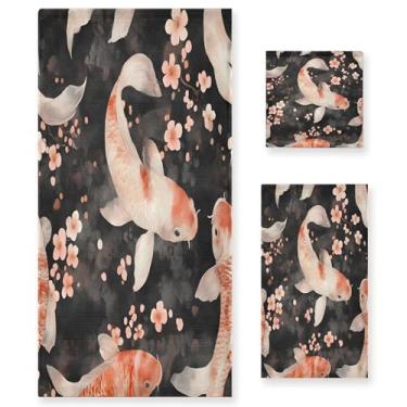 Imagem de xigua Aquarela Koi Fish Conjunto de toalhas de banheiro absorvente macio 3 peças toalha de banho toalha de mão toalhas decorativas para banheiro, academia, hotel, praia, piscina