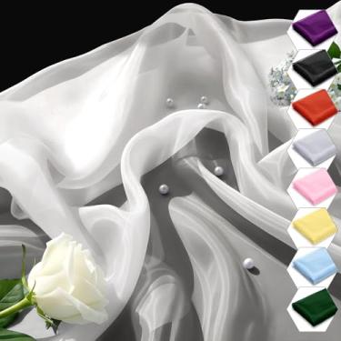 Imagem de Tecido de organza transparente por jarda - Tecido de organza sedoso de 152 cm para decorações de festa de casamento, cortina de corredor de mesa drapeada em arco DIY (marfim, 3 jardas)