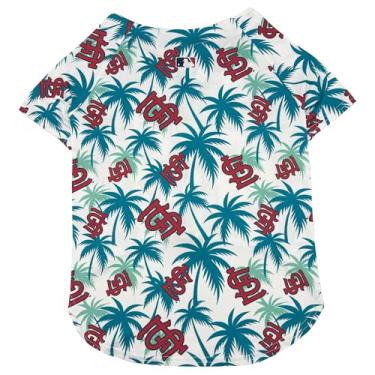Imagem de Camiseta de beisebol havaiana MLB St Louis Cardinals, roupas oficialmente licenciadas para cães e gatos, estampa de palmeira tropical, grande, camiseta de jérsei de beisebol para animais de estimação