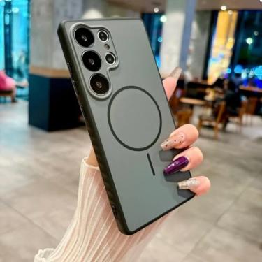 Imagem de Capa de celular magnética fosca de luxo para Samsung Galaxy S25 S24 S23 Ultra Plus, à prova de choque, com borda reforçada em silicone macio, para homens e mulheres (Galaxy S25+/preto)