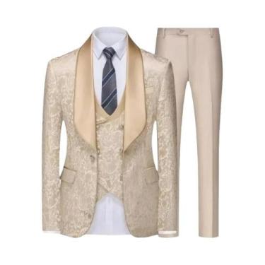 Imagem de Conjunto De Smoking Formal Masculino Elegante Em Jacquard Champanhe De