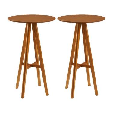 Imagem de Kit 2 Mesas Bistrô Alta Redonda Sila Base Madeira Maciça Mel