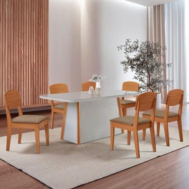 Imagem de Mesa Diane 180cm Tampo Mdf Vidro Canto Copo Com 6 Cadeiras Vel Capuccino /off /naturale /serig Off