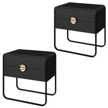 Imagem de Kit 02 Mesas De Cabeceira 2 Gavetas Organica  Artesano Nero
