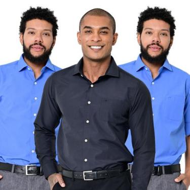 Imagem de Kit 3 Camisas Social Masculina Lisa Manga Longa Camisaria Colombo, Ita
