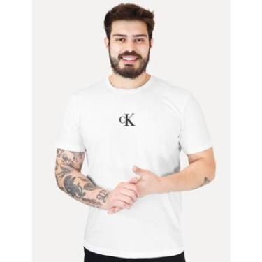 Imagem de Camiseta Calvin Klein Jeans Masculina Frontal CK Rubber Relevo Branca-Masculino