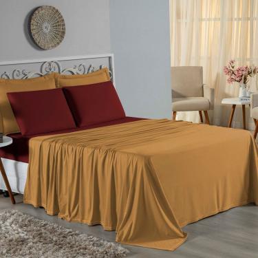 Imagem de Jogo De Cama Solteiro Nobre 3 Peças Lençol Com Elástico De 30cm De Altura Malha 100% Algodão - Cobre / Vinho