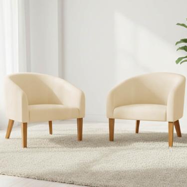 Imagem de Poltrona Sala Decorativa Kit 2 Stella Pé Madeira Trapézio Castanho Sintético Bege D03 - D'Rossi