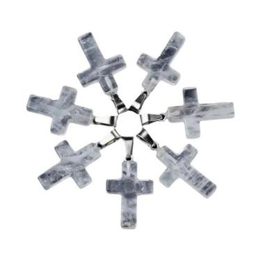 Imagem de Pingente De Pedra Natural Quartzo Rosa Ametista Em Formato De Cruz 18x