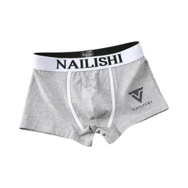 Imagem de Cuecas Boxer Masculinas De Algodão Respirável Com Estampa De Letras Na