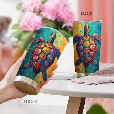 Imagem de Caneca de viagem Oasisdream Tumbler 600 ml com estampa de tartaruga