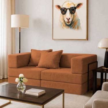 Imagem de Sofá Cama Modular 2 Lugares Mold Boucle Terracota - Loja Sheep