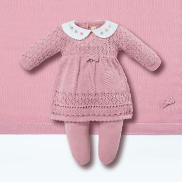 Imagem de Saída de Maternidade Bebê Menina Tricot Rosa Vestido - Hug