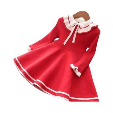 Imagem de Vestido De Suéter Tricotado Quente Para Meninas, Cor Pura, Plissado, C