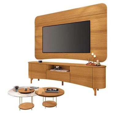 Imagem de Rack Bancada Elara e Painel Armony Cinamomo com Kit Mesa de Centro Sky