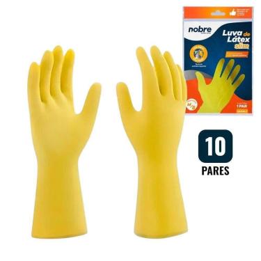 Imagem de Kit 10 Pares De Luvas Nobre Látex M P- Agentes Químicos Resistente E Segura Amarelo