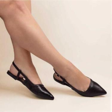 Imagem de Mule Feminino Sapato Bico Fino Sandália Rasteira Aberto Atrás Slingbac