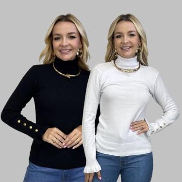 Imagem de Kit 2 Blusas Tricot Botão na Manga Moda Casual Inverno 2024 - SP/CXX, 
