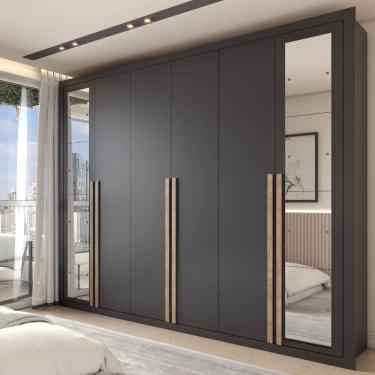 Imagem de Guarda-Roupa Casal Severo Gold 6 Portas 6 Gavetas com Espelho Preto - Panorama Móveis