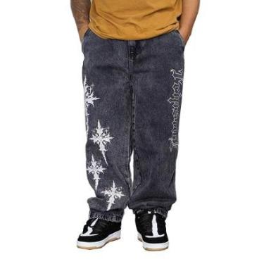 Imagem de Calça Jeans Trip Side Baggy Bordado Gothic Cross Preto C047-Masculino