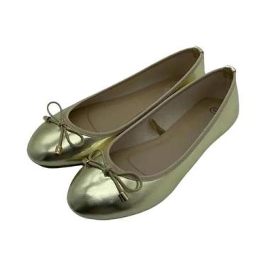 Imagem de Sapatos Femininos Elegantes Em Ouro E Prata Com Laço, Sola Redonda, Co
