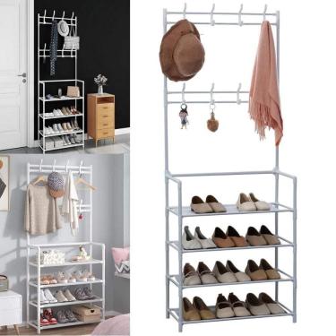 Imagem de Sapateira Cabideiro Arara Multifuncional Branca Roupas Sapato Bolsa Rack Organizador Po...