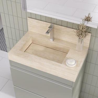 Imagem de Lavatório em Porcelanato para Banheiro Slim 60cm com Cuba Esculpida - 