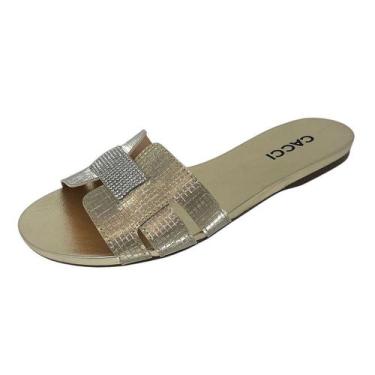 Imagem de Chinelo Feminino Rasteira Macio Elegante Facil Calce Cacci, Ouro light