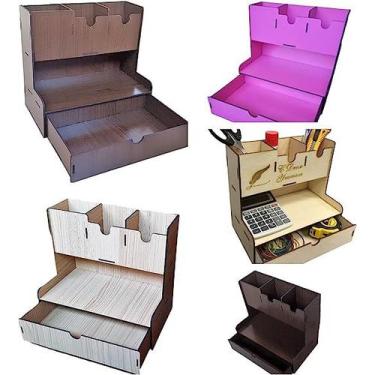 Imagem de Porta Lapis Porta Treco Organizadora de Mesa com Gaveta Mdf - LUALKI, 