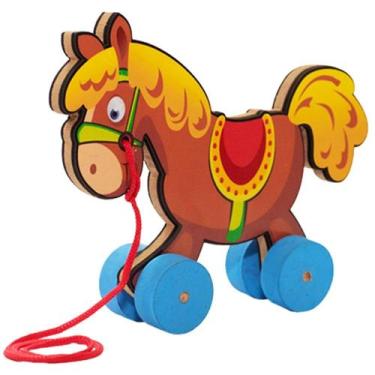 Imagem de Cavalinho de Puxar Brinquedo Educativo em Madeira - Maninho Brinquedos