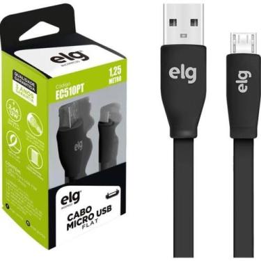Imagem de Cabo Flat Micro USB EC510PT 1,25m Preto ELG