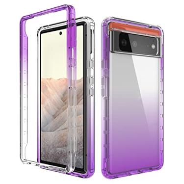 Imagem de Capa gradiente para Google Pixel 6/6 Pro, capa de camada dupla à prova de choque de grau militar capa rígida de policarbonato com absorção de choque, capa de celular resistente, roxo, pixel 6 de 6,4 polegadas