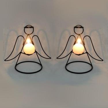 Imagem de Anjos 2 castiçais porta vela Decorativo Velitas vela branca