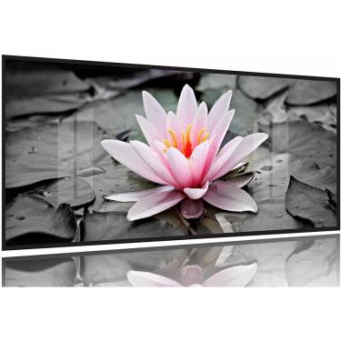 Imagem de Quadro Água Flor Lírio De Rosa Aquático Mosaico 130x60 Moldura Preta 2x2