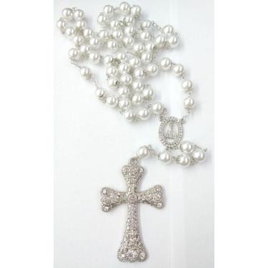 Imagem de Terço De Noiva Prata Perolas Brancas Nossa Senhora Aparecida