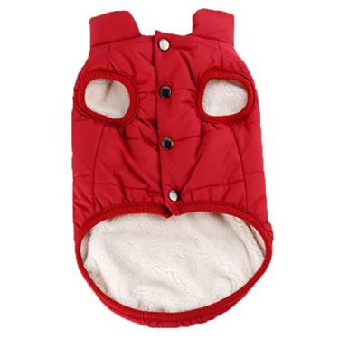 Imagem de Foern Colete para cachorro, jaqueta quente com fecho de pressão e 2 camadas de orifício de lã interno e externo no inverno para cães pequenos, médios e grandes, vermelho, 2GG: 72 cm/28,3 pol