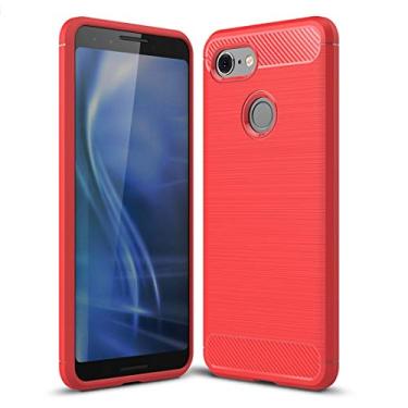 Imagem de YUNCHAO Caixa de telefone Textura escovada Caixa TPU à prova de choque de fibra de carbono para Google Pixel 3 capa para celular