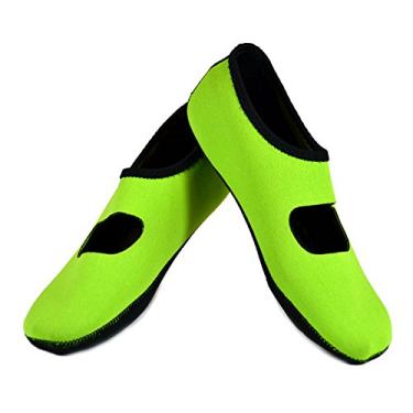 Imagem de Nufoot Sapatilhas femininas Mary Janes Best dobráveis e flexíveis, viagens e exercícios, dança, meias de ioga, sapatos internos, chinelos, Verde, Medium