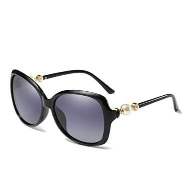 Imagem de Óculos de Sol Feminino Polarizado Único Handmand Pérola Óculos de Sol Lady Revestimento Espelho Personalidade Praia, C01 Preto Duplo Cinza, Embalagem B