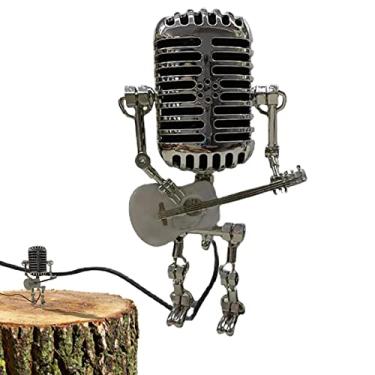 Imagem de Lâmpada Vintage | Microfone Night Light Robô Lâmpada Standabl | Ornamentos domésticos de estilo retrô para quarto, bar, restaurante, área de trabalho, escritório Aocate