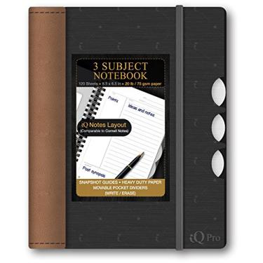 Imagem de iScholar iQ Pro 3 Caderno de capa de poliéster premium com divisórias móveis e layout de notas IQ, 24 x 16,5 cm, cores neutras sortidas (56103)
